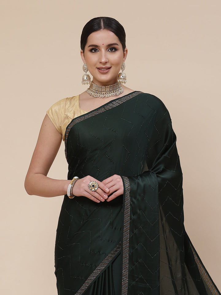 Stone Jaal Satin Embroidered Saree