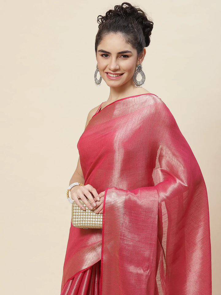 Plain Zari Border  Handloom Woven Saree