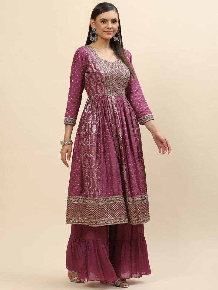 Banarasi Embroidered Chanderi Kurta With Sharara &amp; Net Dupatta