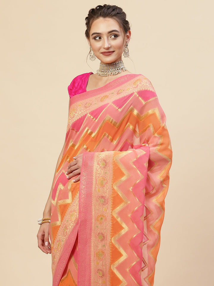 Zig Zag Georgette Plain Saree