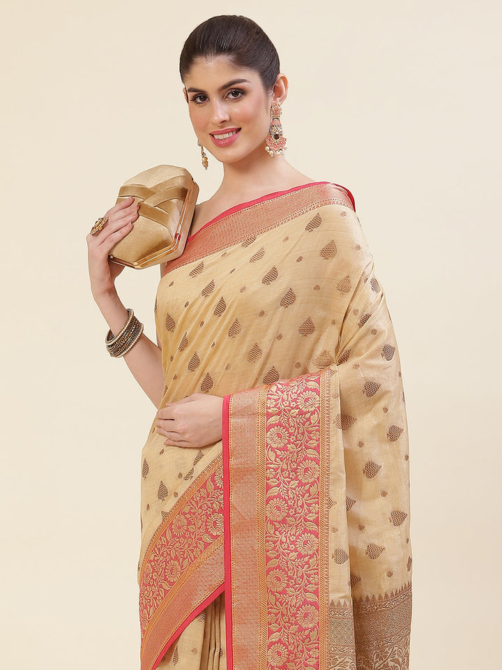 Zari Border Booti Handloom Woven Saree