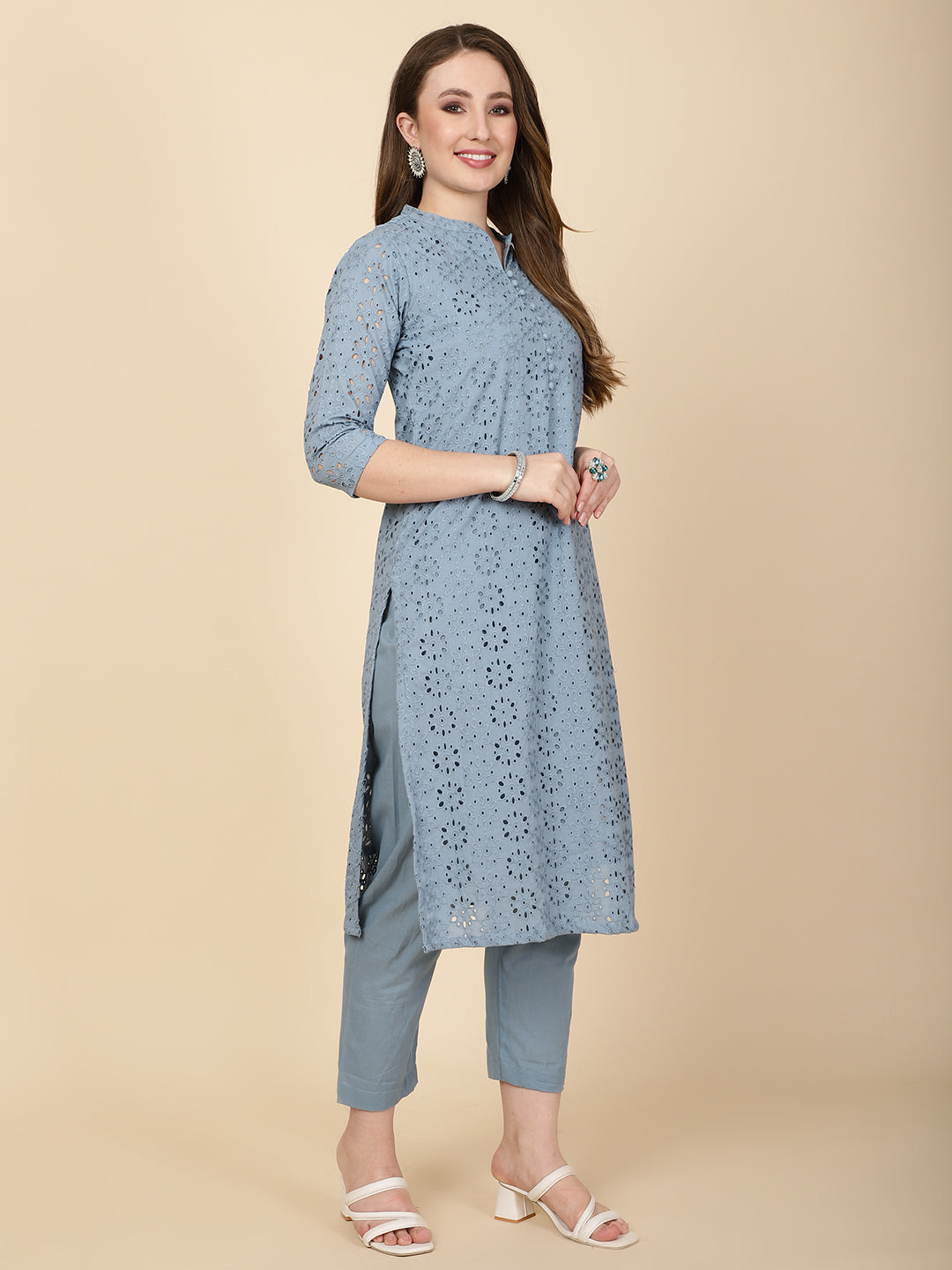 Schiffli Embroidery Cotton kurta With Pants