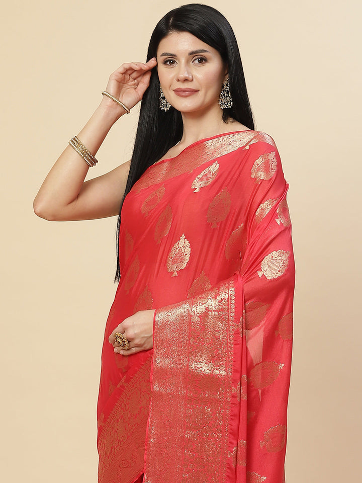 Zari Booti Crepe Plain Saree