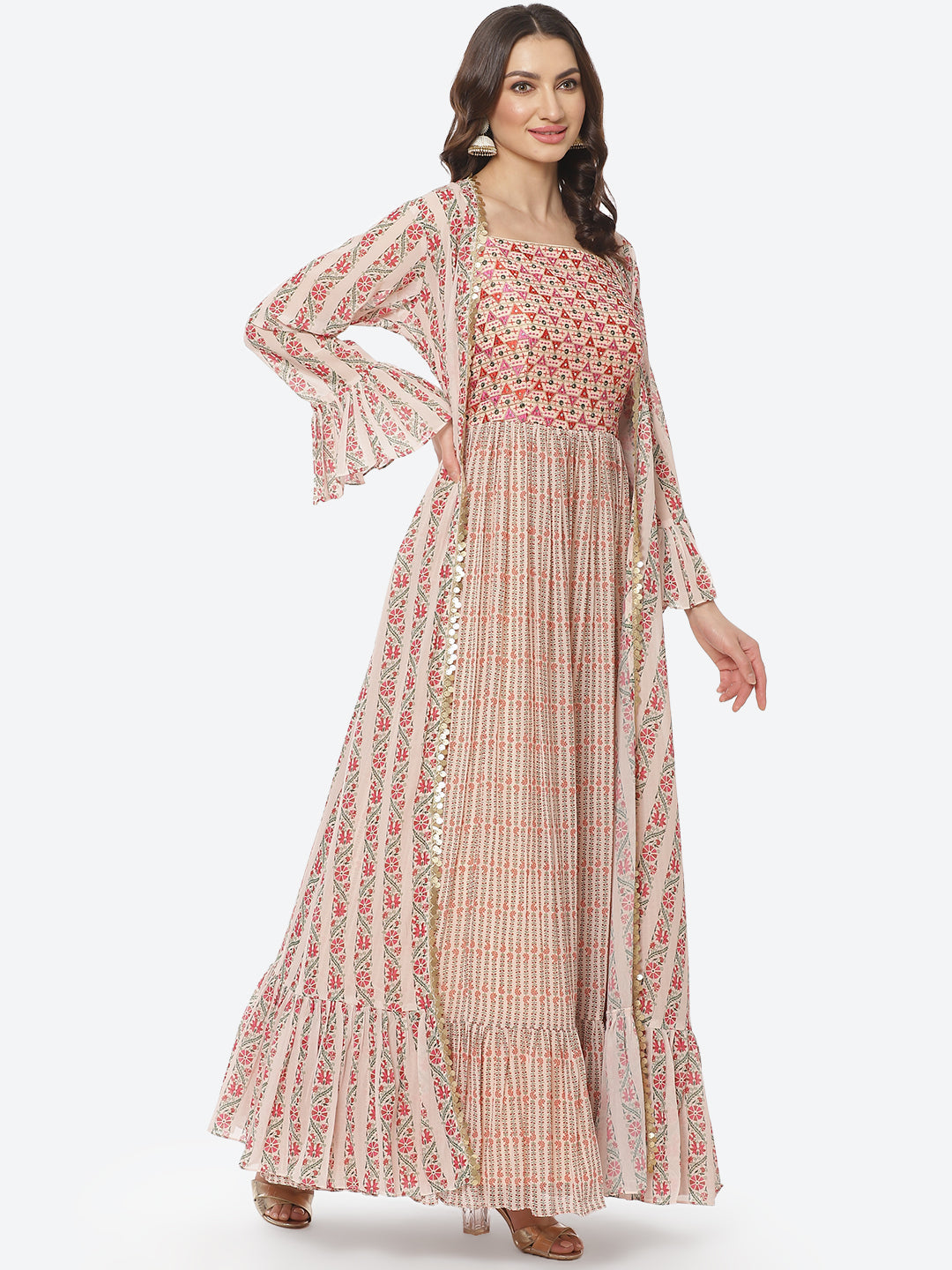Printed Poly Georgette Jacket Cut Dress