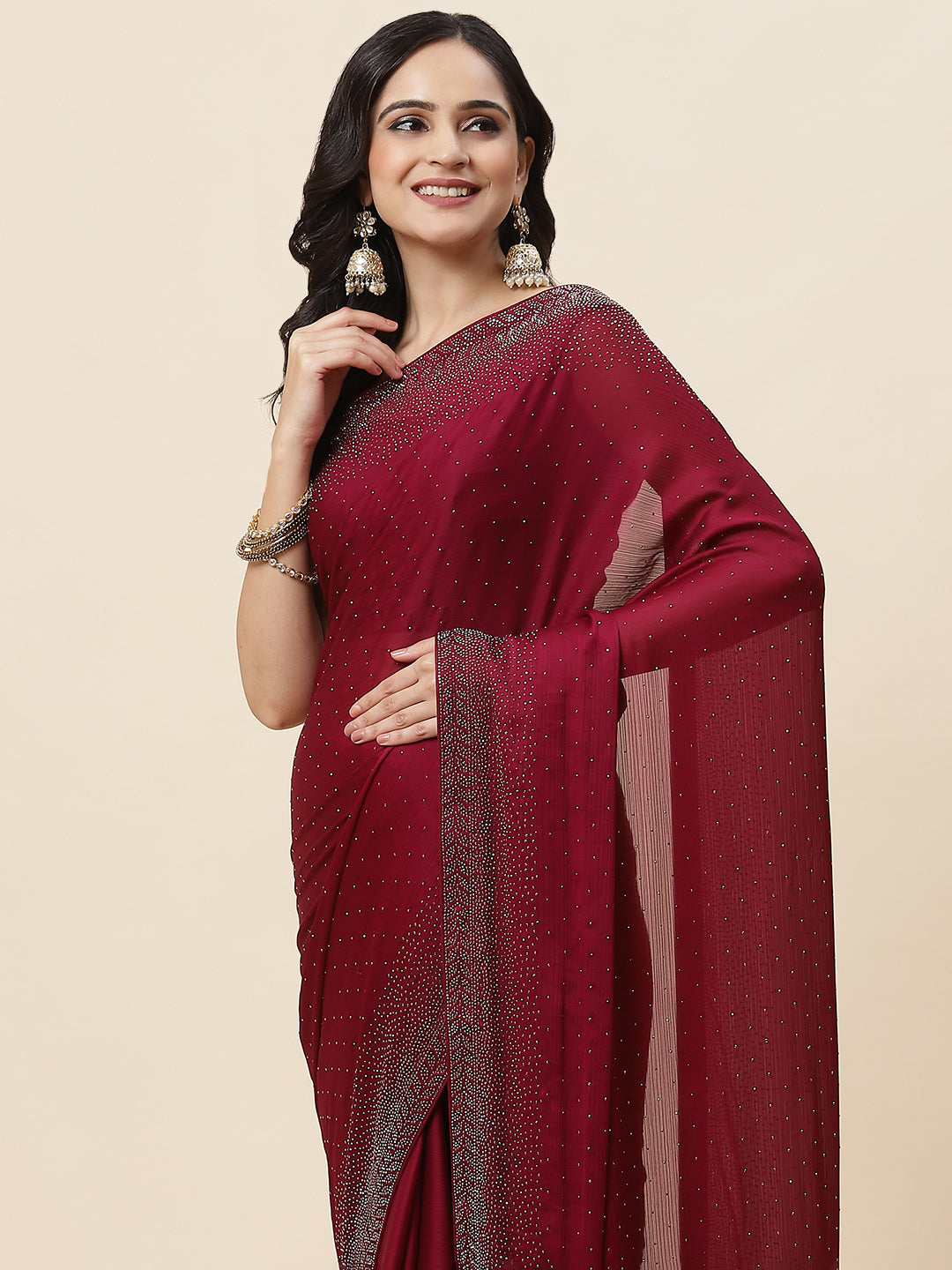 Stone Embroidered Chiffon Saree
