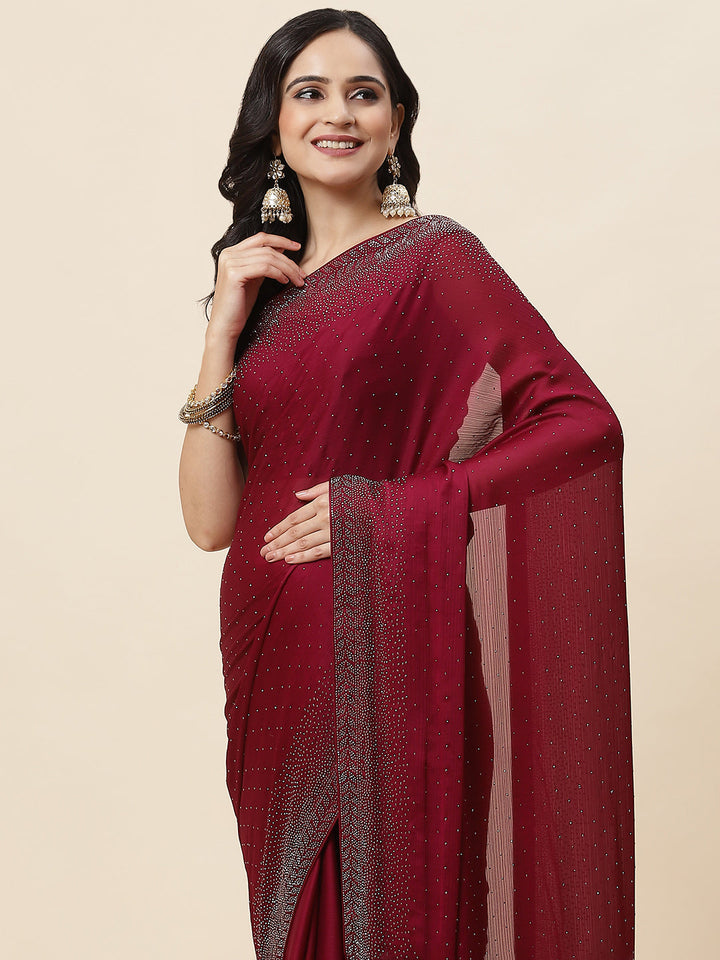 Stone Embroidered Chiffon Saree
