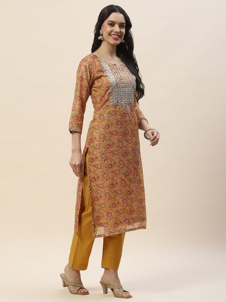 Printed Chanderi Kurta With Pants