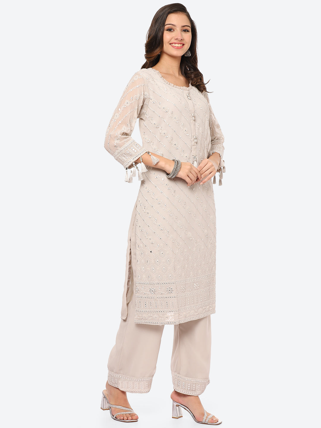 Resham Mirror Georgette Kurta With Palazzo