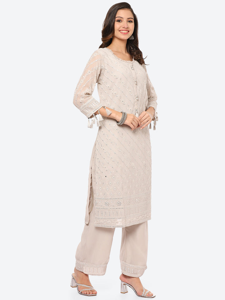 Resham Mirror Georgette Kurta With Palazzo
