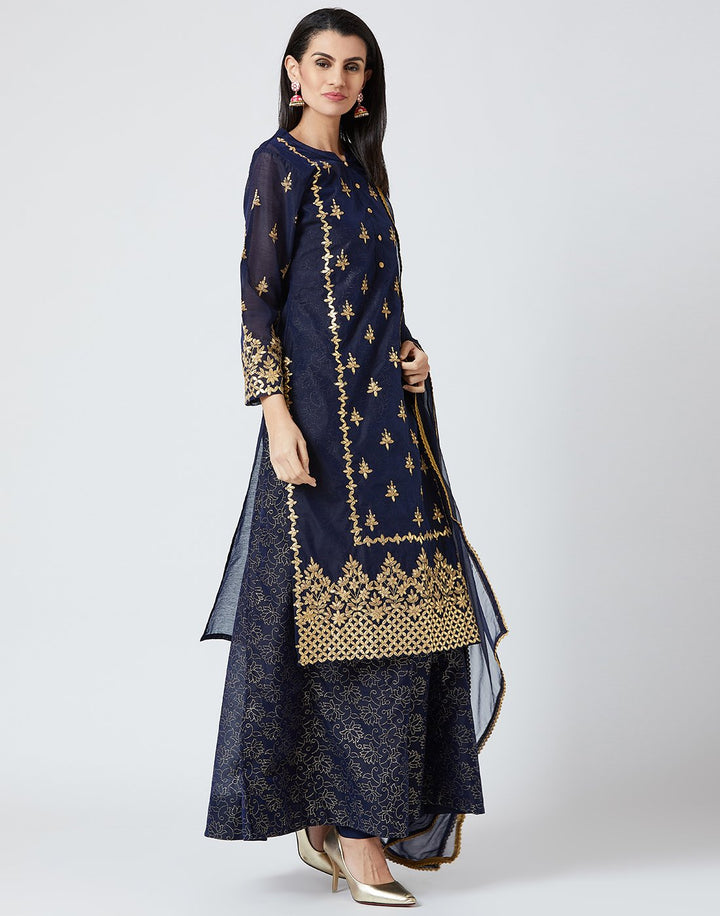 Navy Blue Cotton Chanderi Salwar Kameez