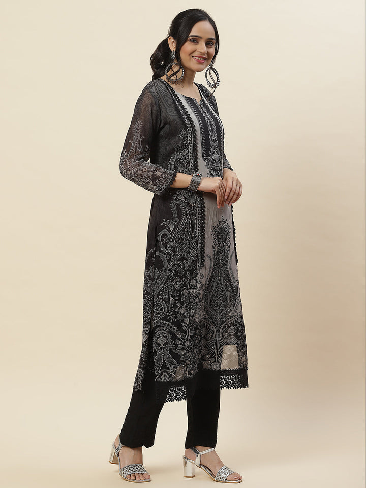 Printed Georgette Kurta With Pants &amp; Dupatta