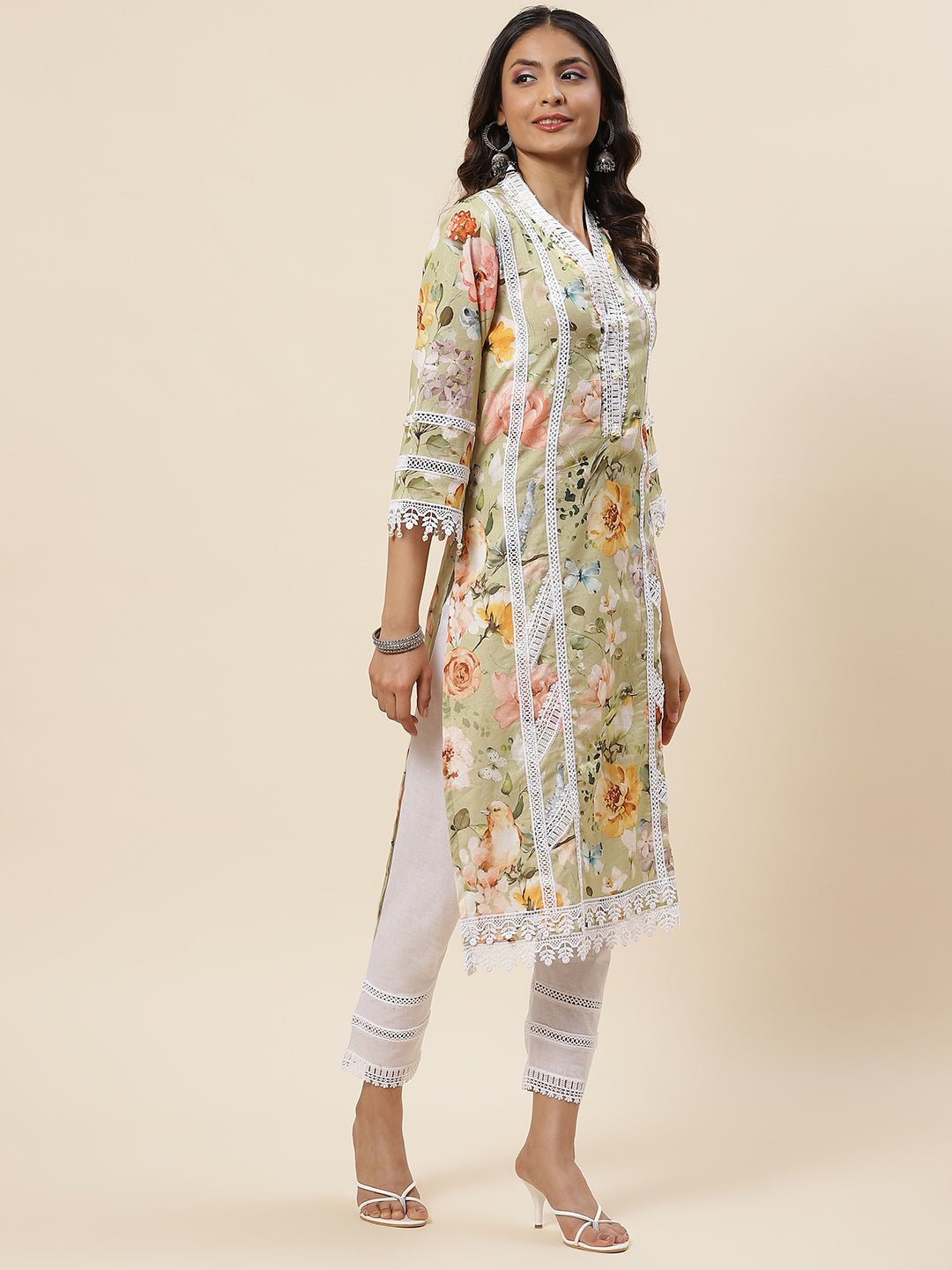 Floral Printed Cotton Kurta With Pants