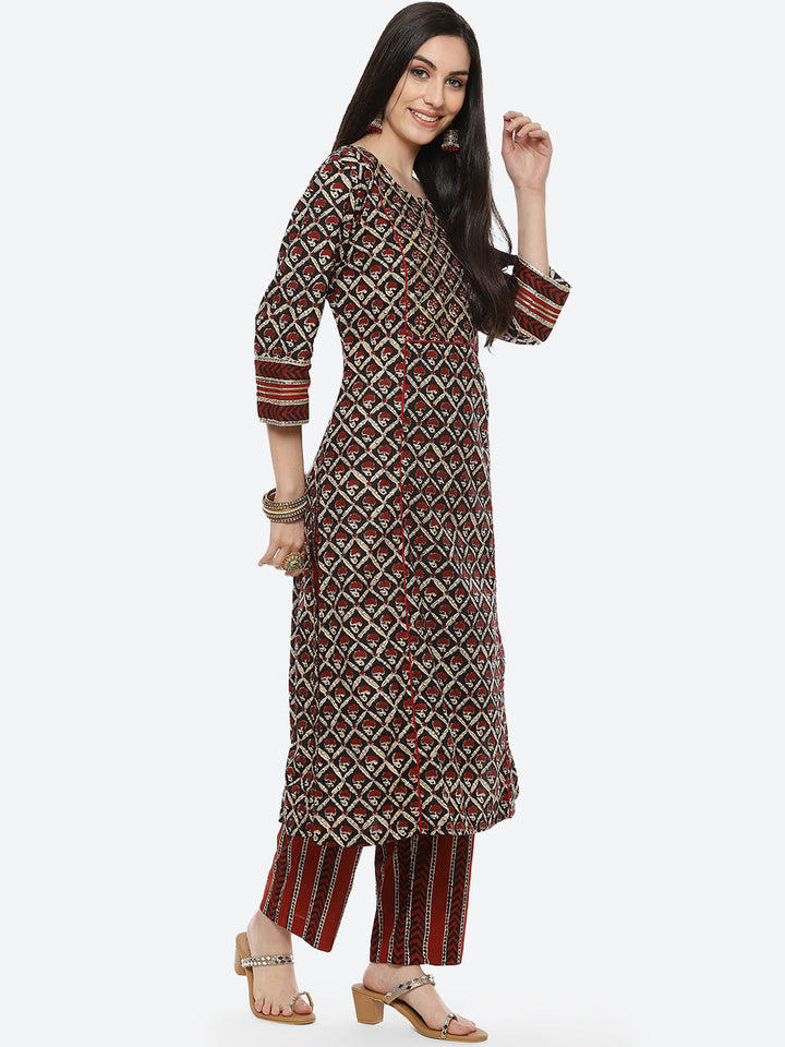Printed Gota Work Cotton Kurti With Pant