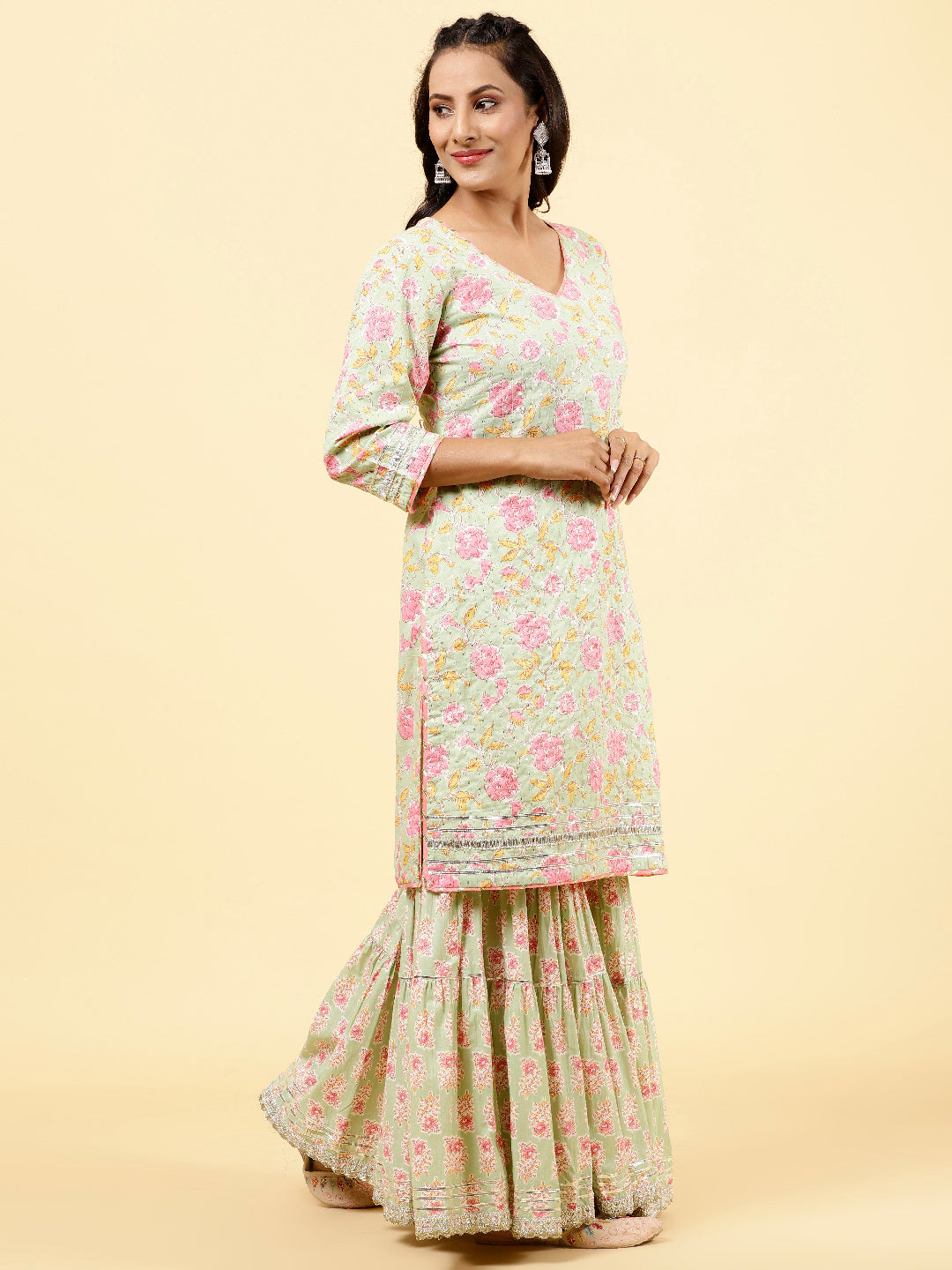 Printed Cotton Kurta With Garara