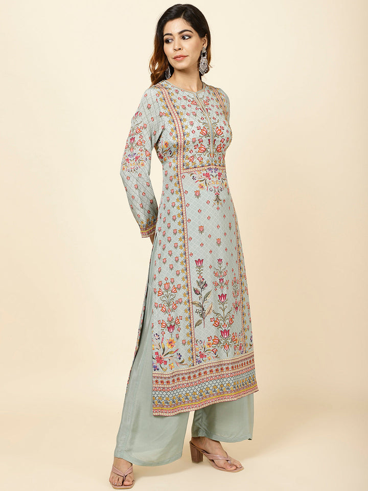 Digital Floral Printed Crepe Kurta With Palazzo &amp; Dupatta