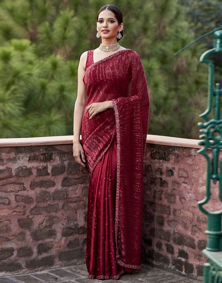MBZ Meena Bazaar-Satin Silk Saree With Sequence Work