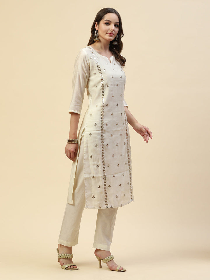 Gota Work Chanderi Kurta With Pant &amp; Cotton Dupatta