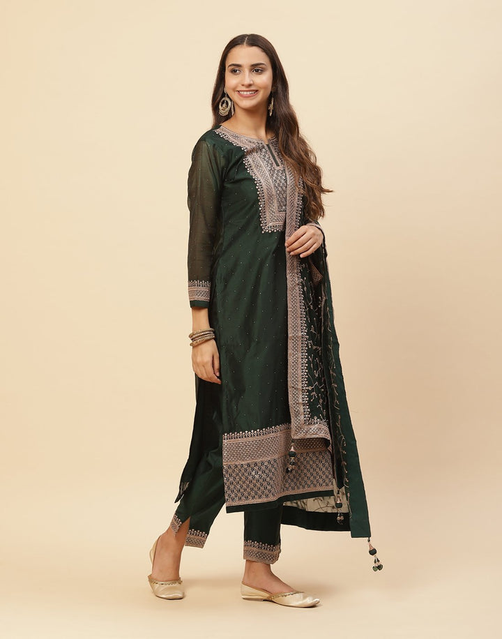 Sequence Embroidered Cotton Chanderi Salwar Kameez Stitched Suit With Georgette Dupatta