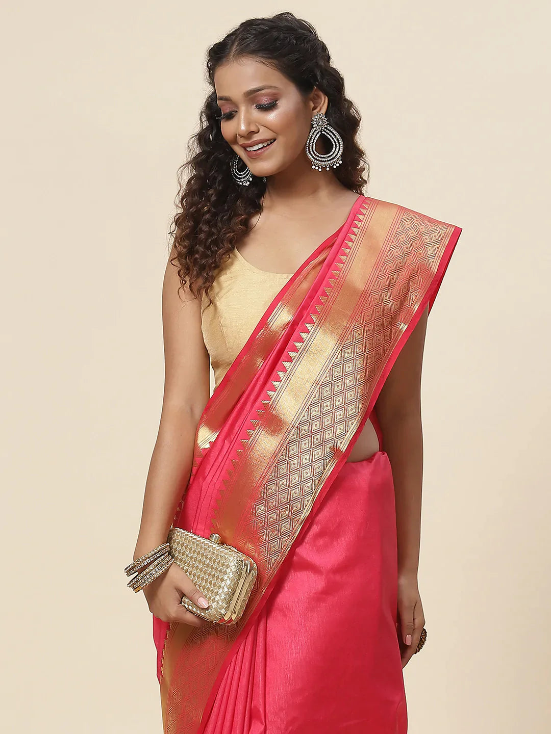 Plain Zari Border Handloom Woven Saree
