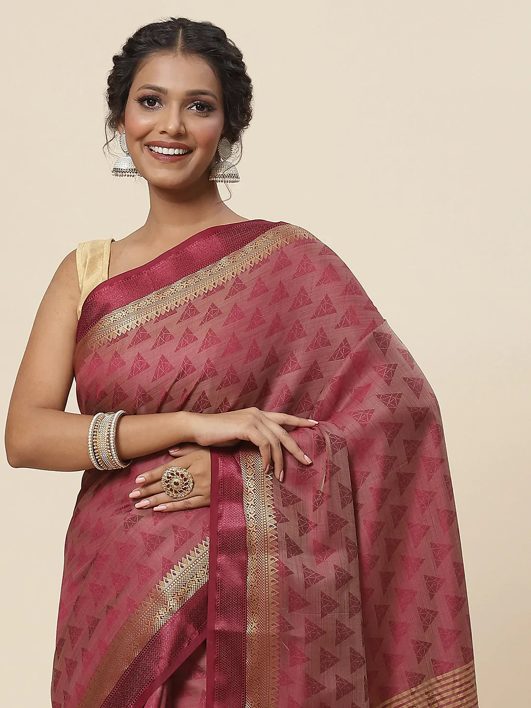 Plain Zari Border Handloom Woven Saree