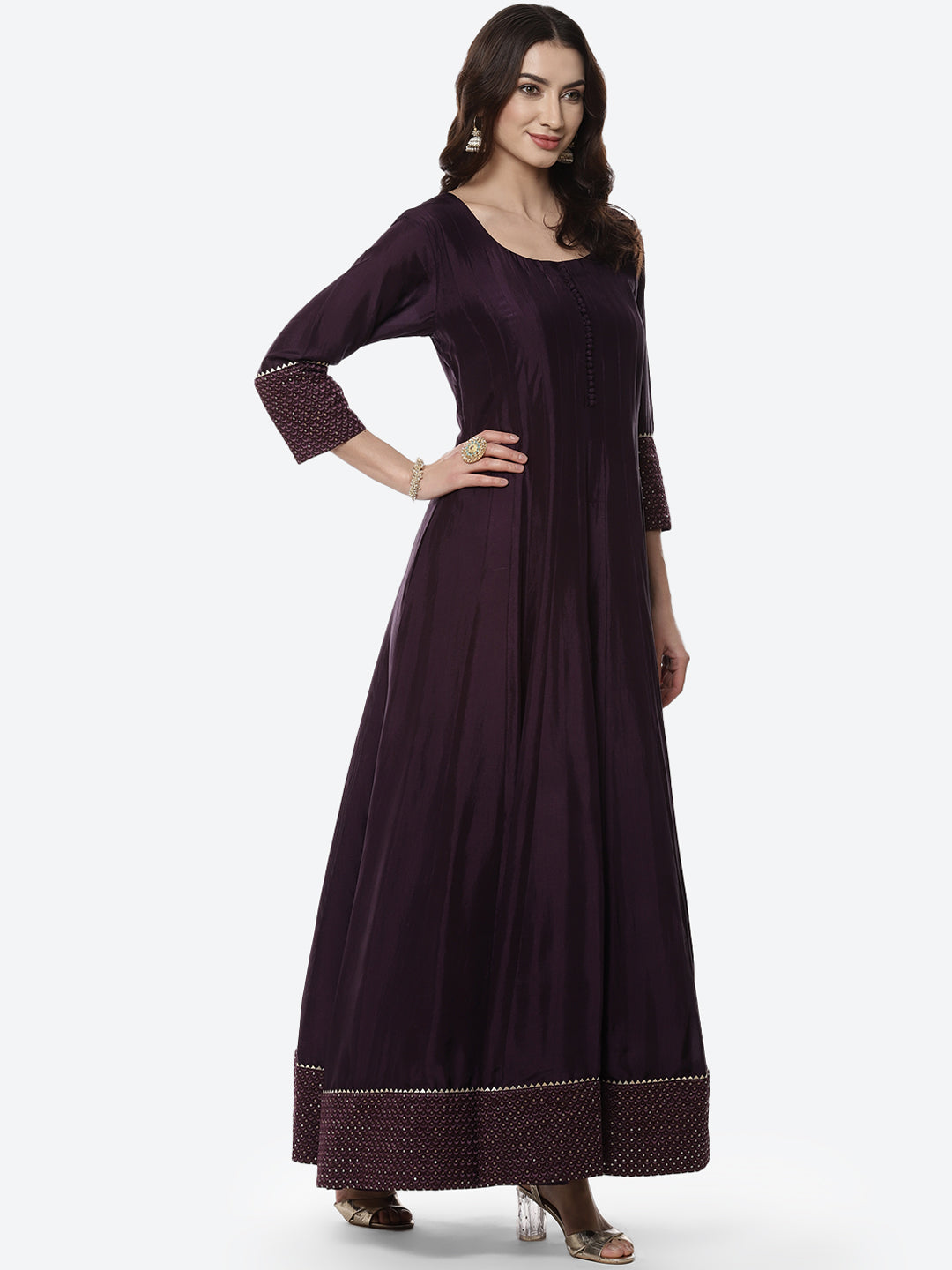 Embroidered Handloom Dupion Anarkali Stitched Salwar Kameez With Sequence Chiffon Dupatta