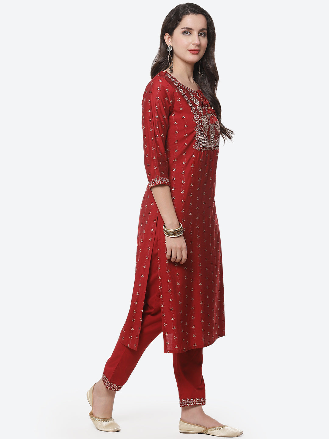 Embroidered Printed Cotton Kurta With Pant