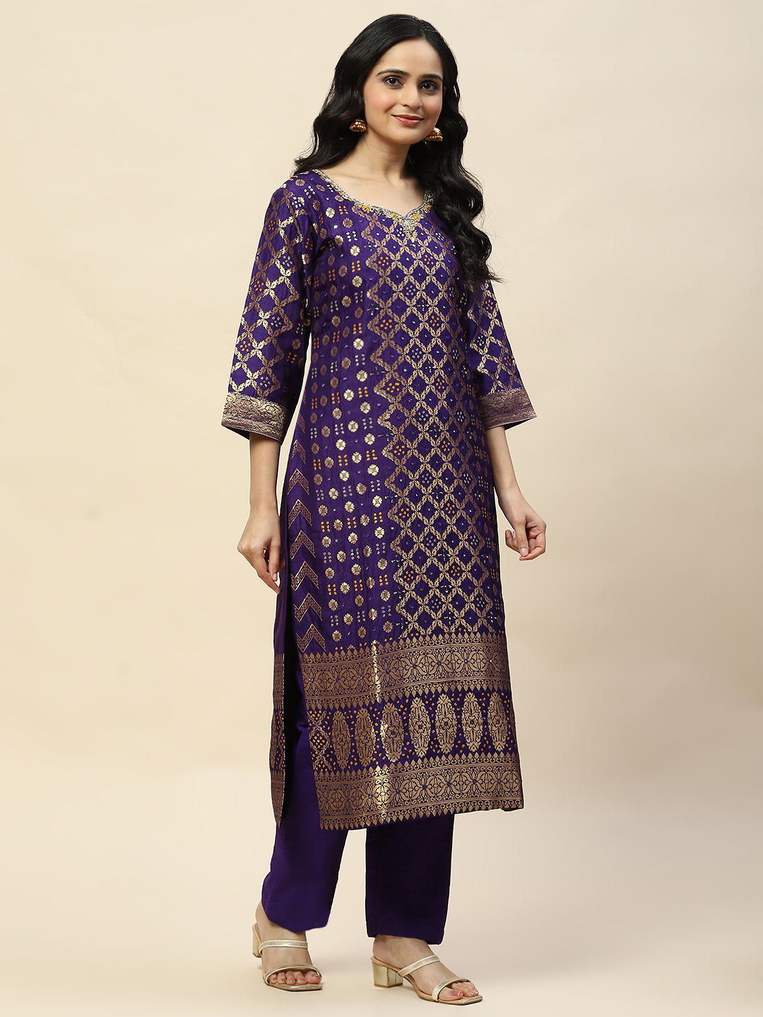 Woven Banarasi Kurta With Pants &amp; Dupatta