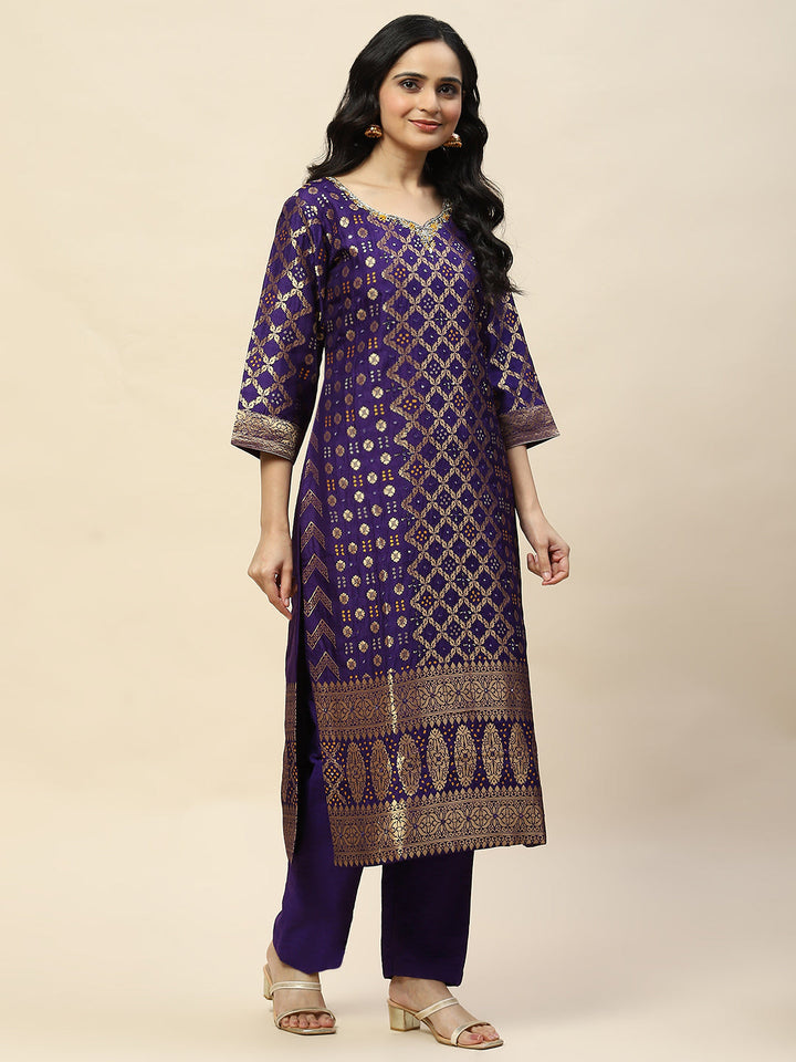 Woven Banarasi Kurta With Pants &amp; Dupatta