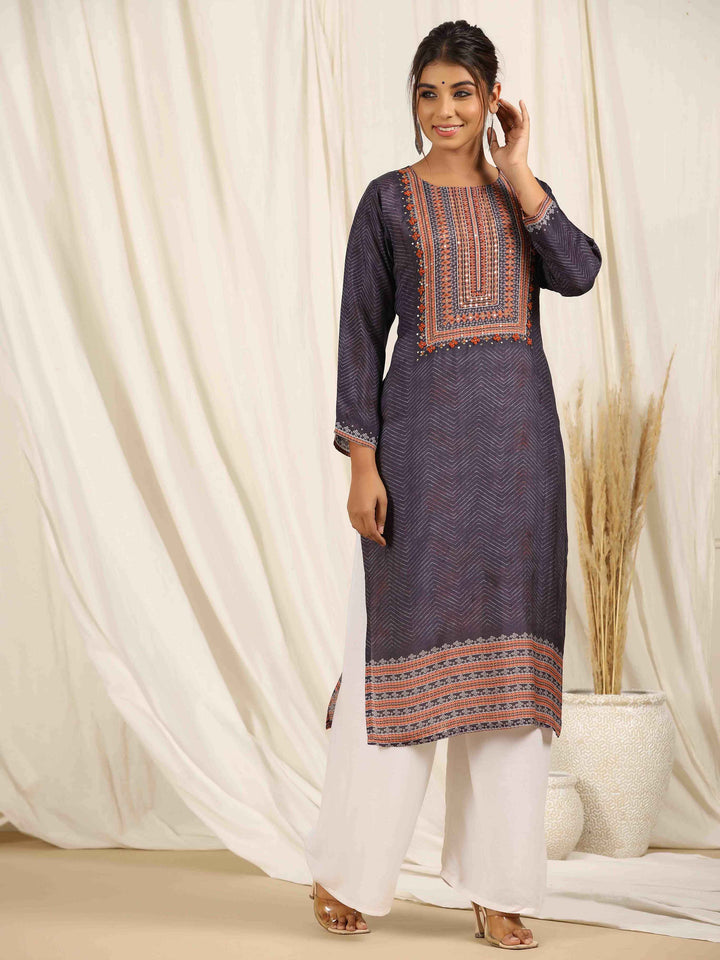 Printed With Yoke Embroidered Muslin Kurta