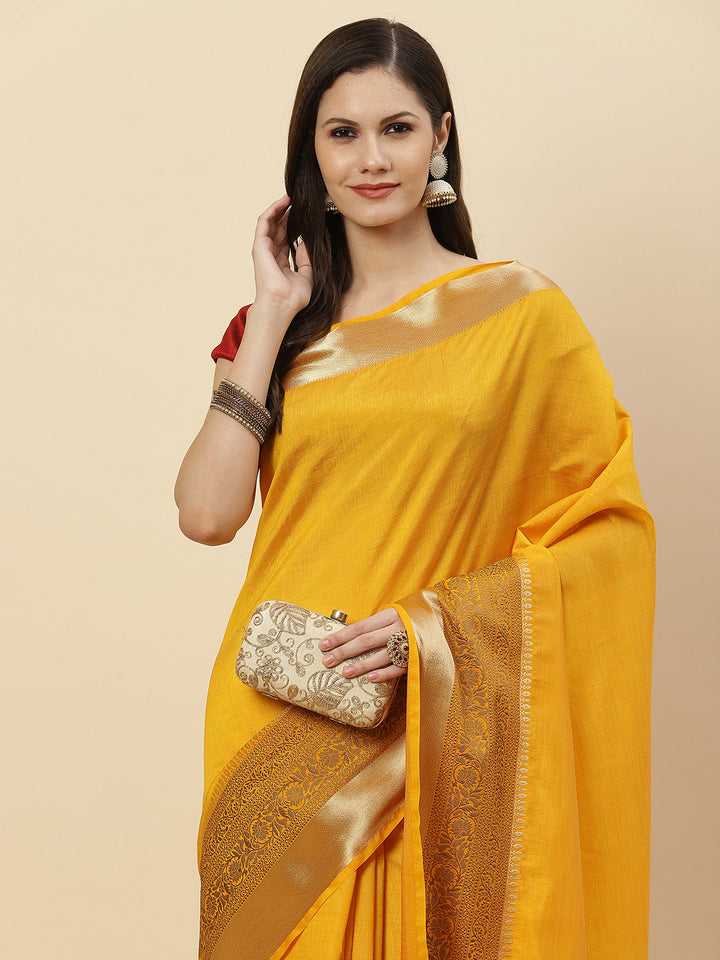 Plain Zari Border Handloom Woven Saree