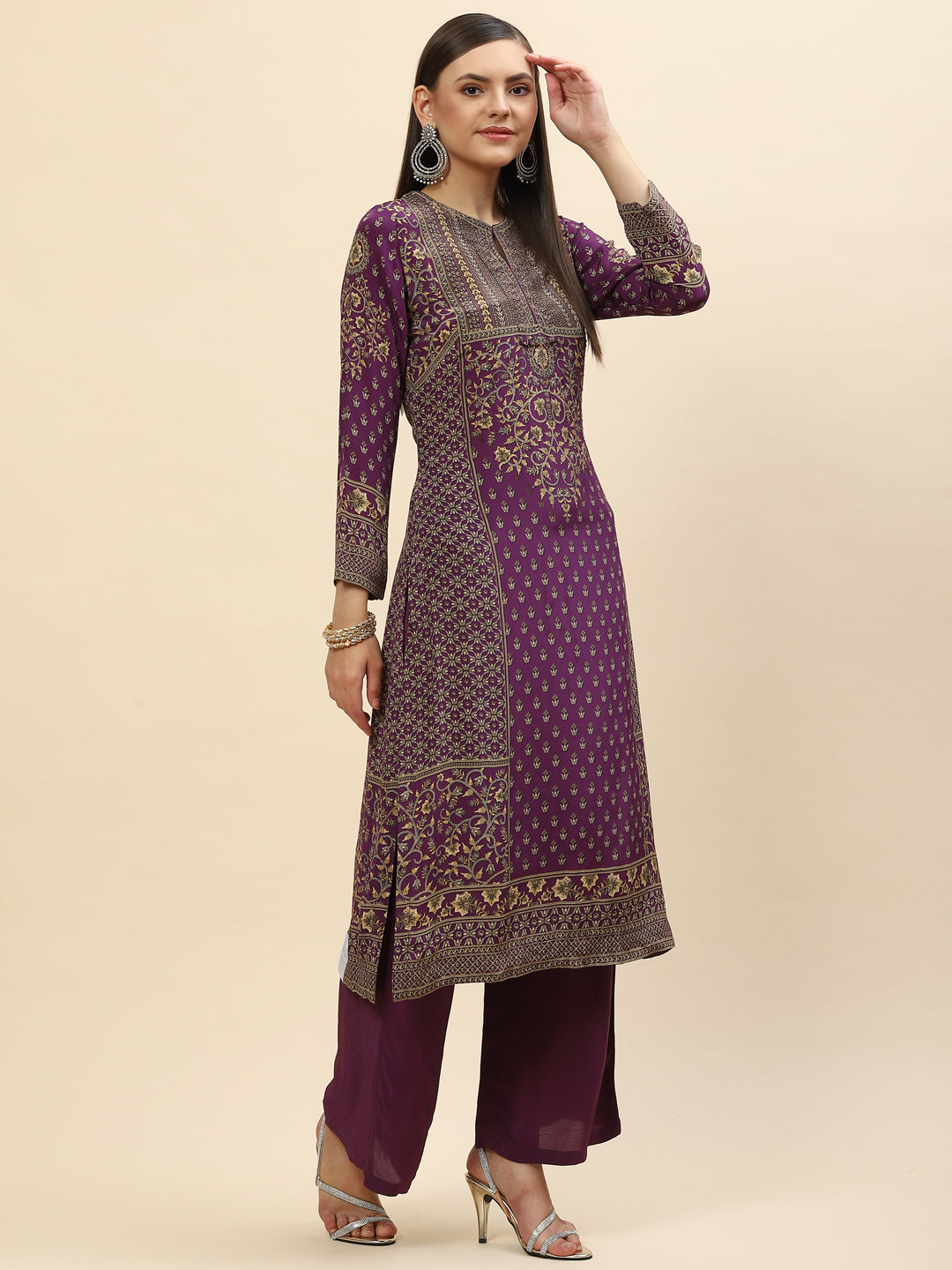 Floral Digital Printed Crepe Kurta With Palazzo &amp; Dupatta