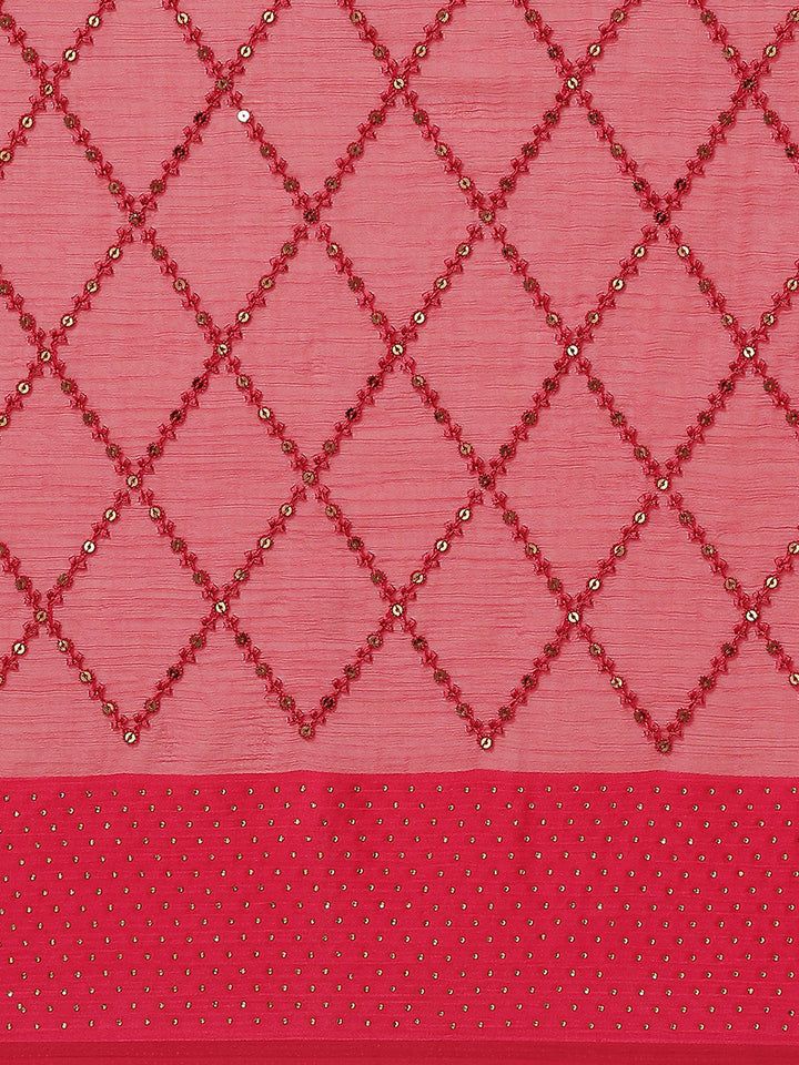 Sequence Art Handloom Chiffon Embroidered Saree