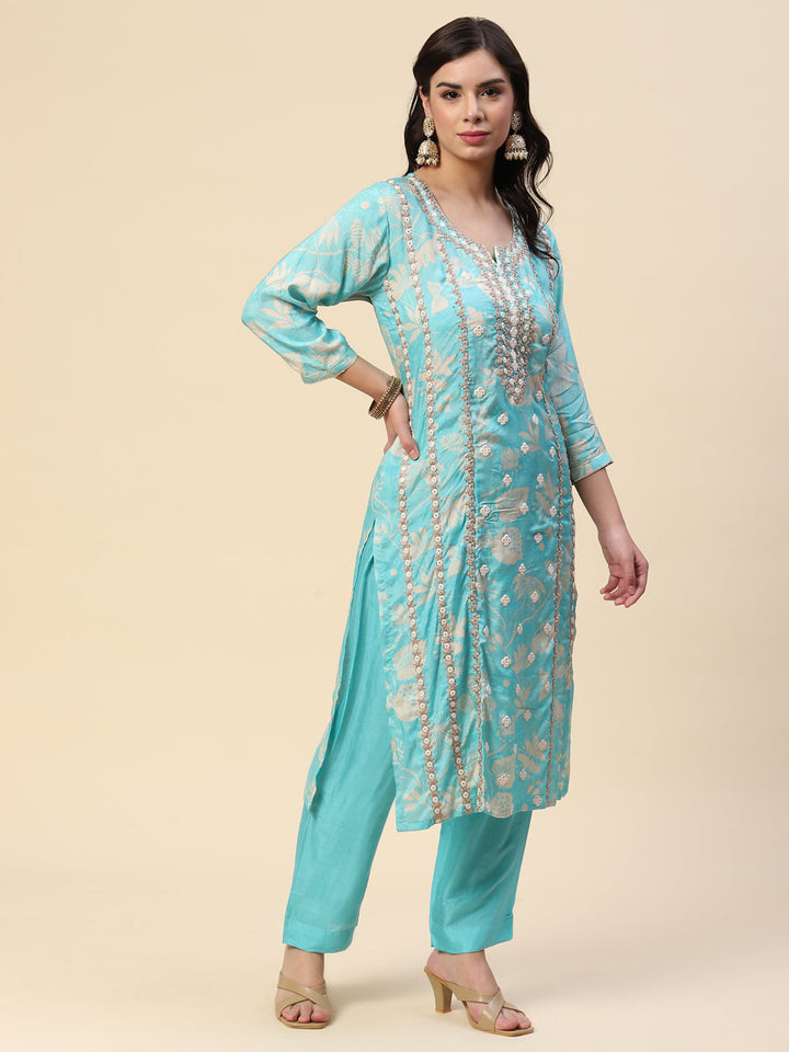 Printed Booti Cotton Kurta With Pants &amp; Dupatta