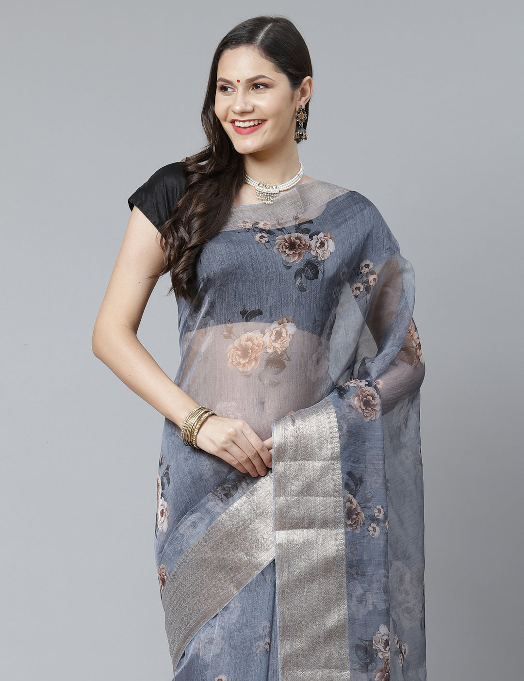 Digital Floral Printed Organza Saree