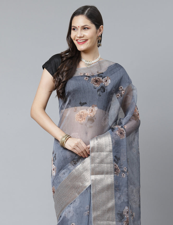 Digital Floral Printed Organza Saree