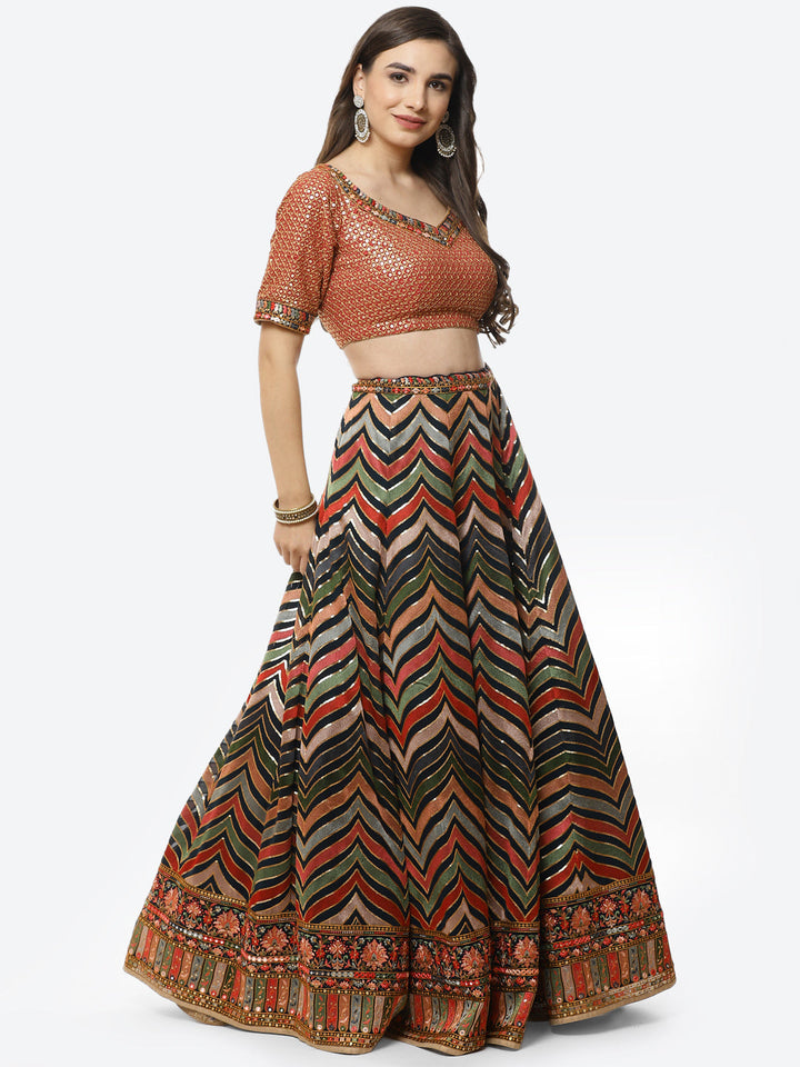 Embroidered Georgette Lehenga With Choli And Dupatta