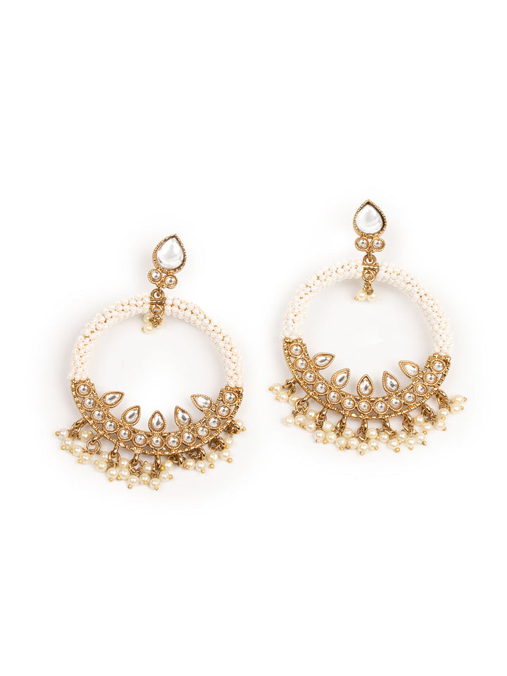 Golden &amp; White Pearl Polki Earrings