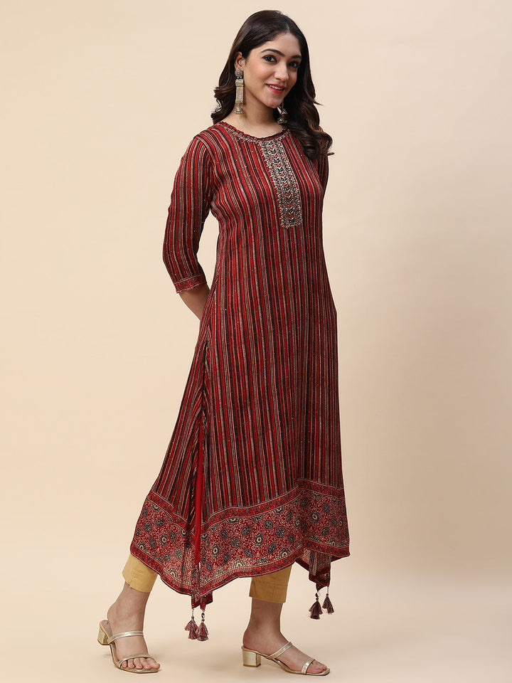 Printed &amp; Sequin Work Georgette Kurta