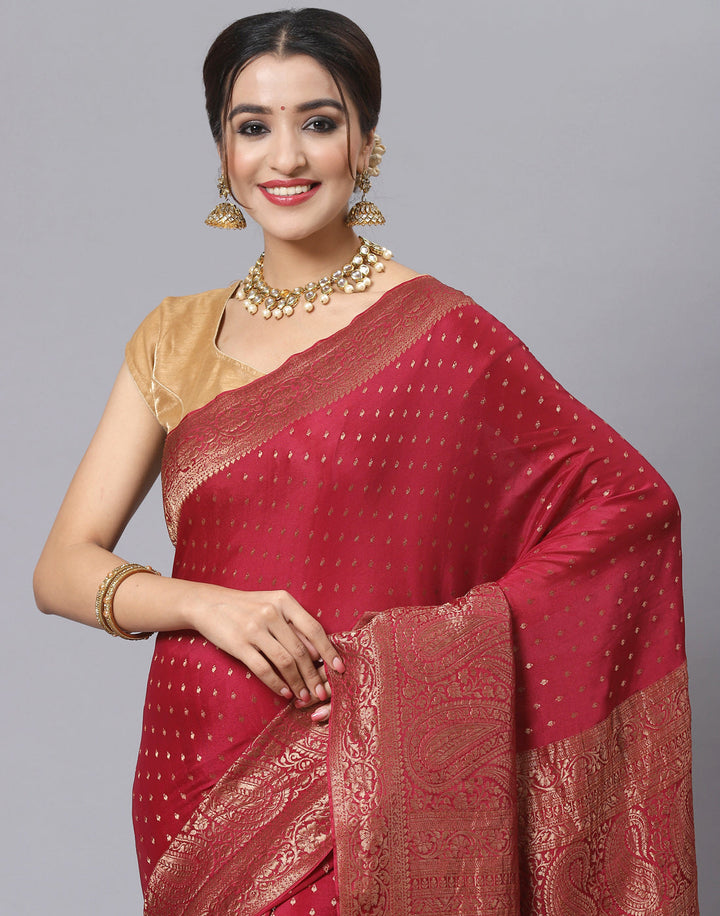 MBZ Meena Bazaar-Navy Blue Woven Crape Plain Saree