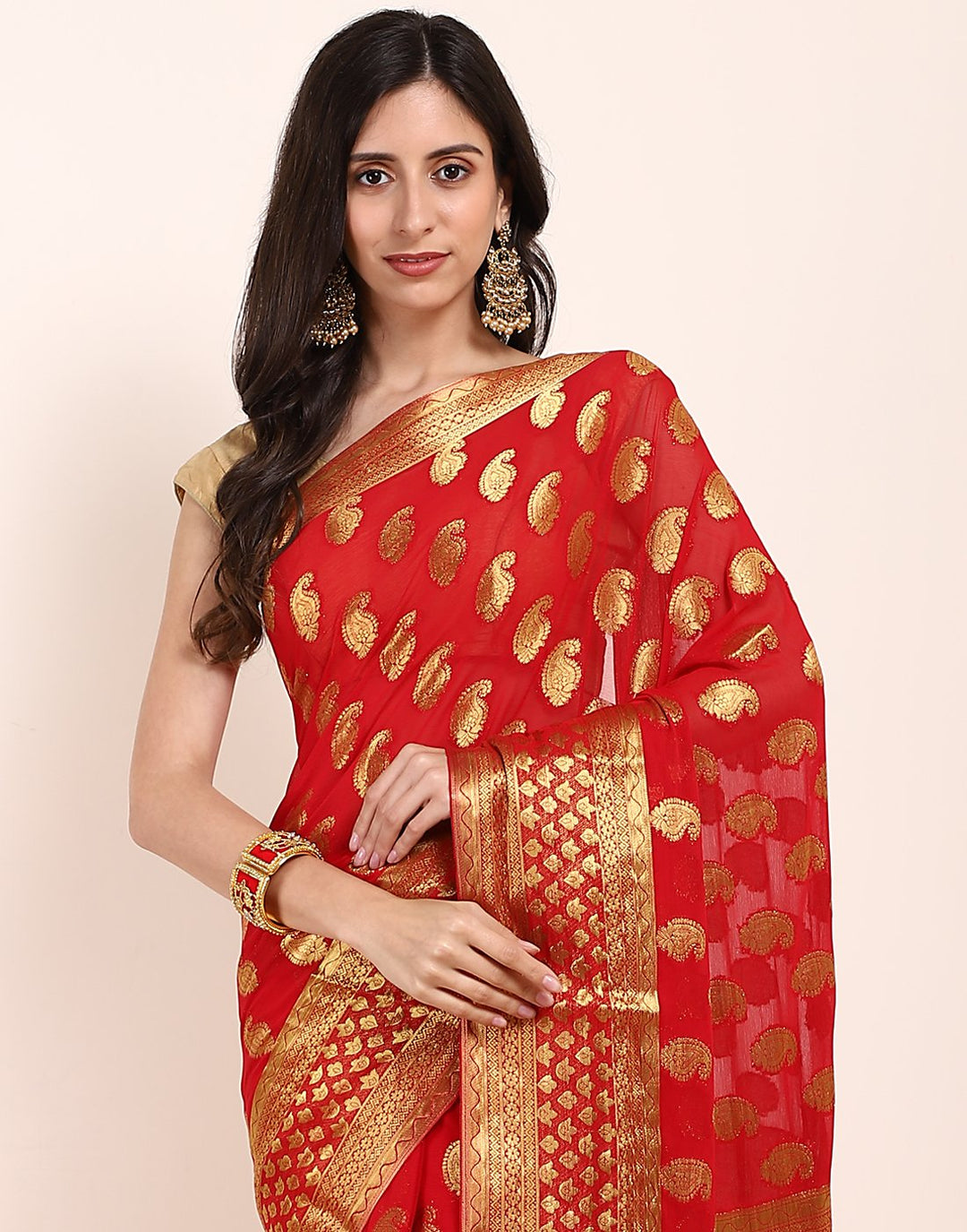 Red Art Chiffon Saree