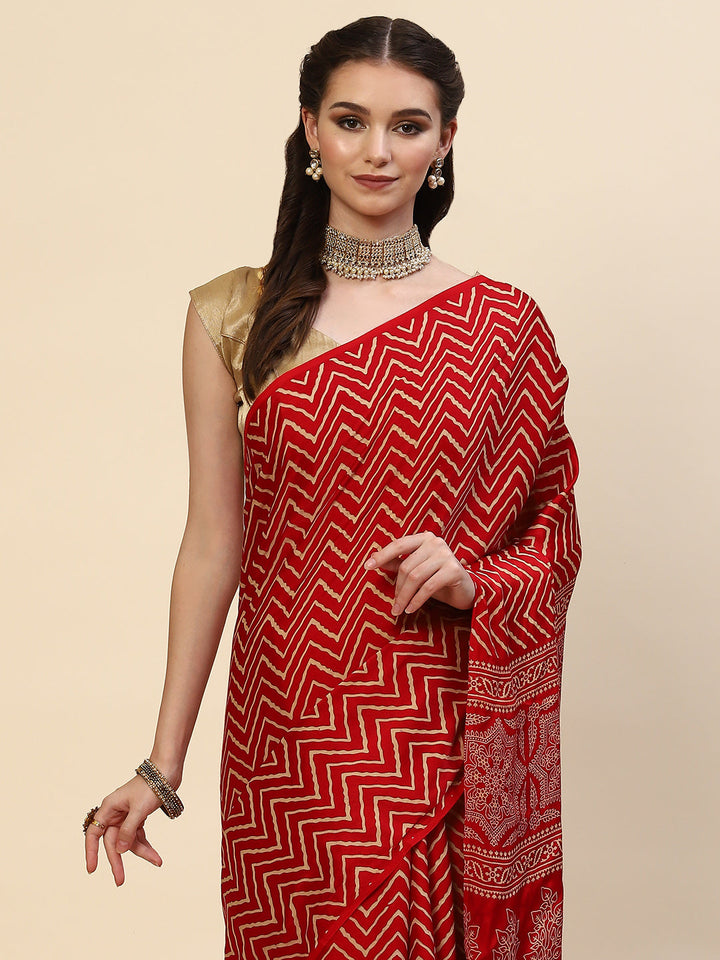 Zig Zag Printed Satin Saree