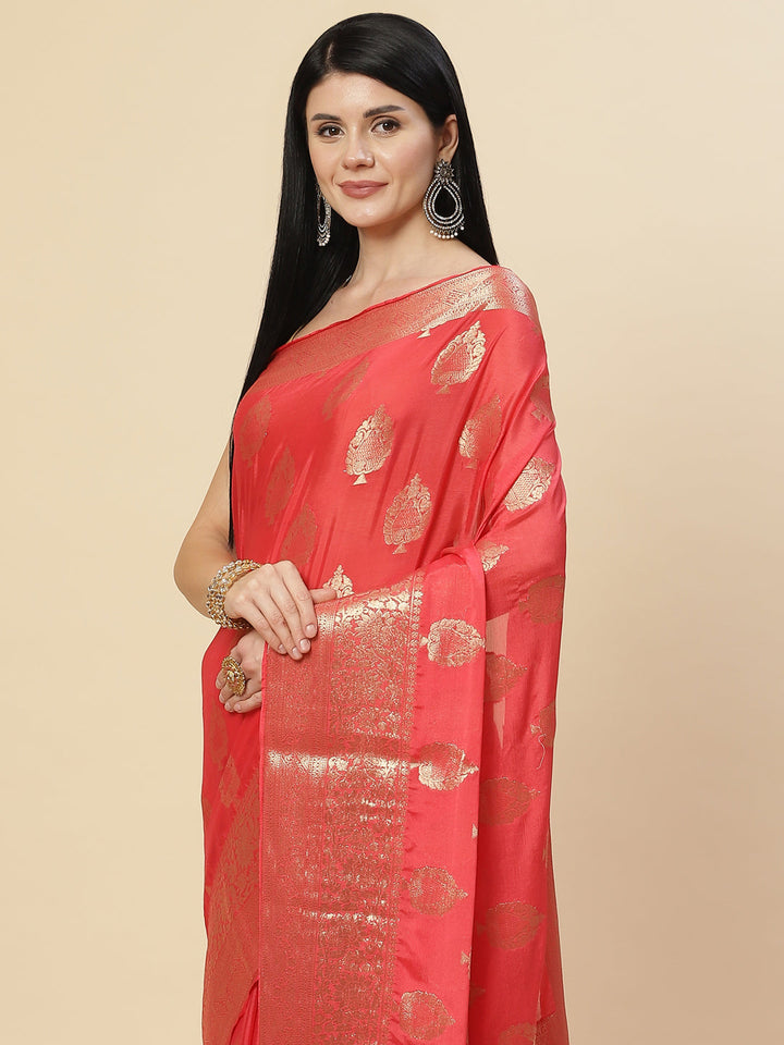 Zari Booti Crepe Plain Saree