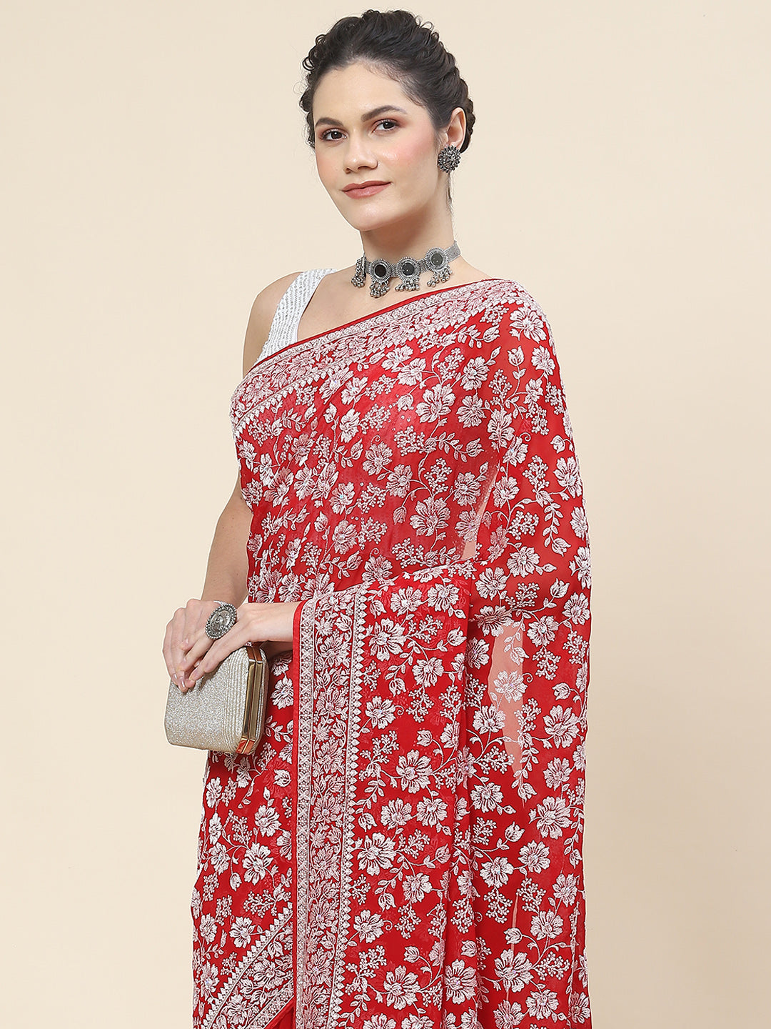 Resham Embroidery Georgette Saree