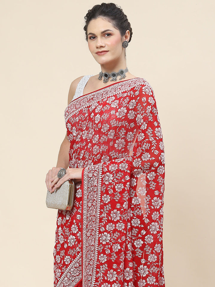 Resham Embroidery Georgette Saree