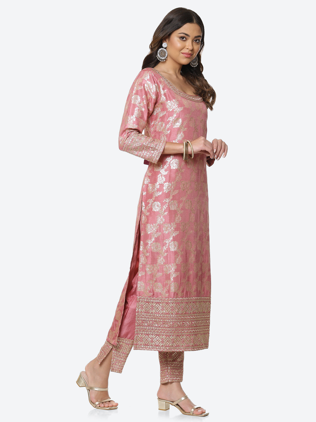 Gota Border Ghera Embroidered Handloom Kurta With Palazzo &amp; Dupatta