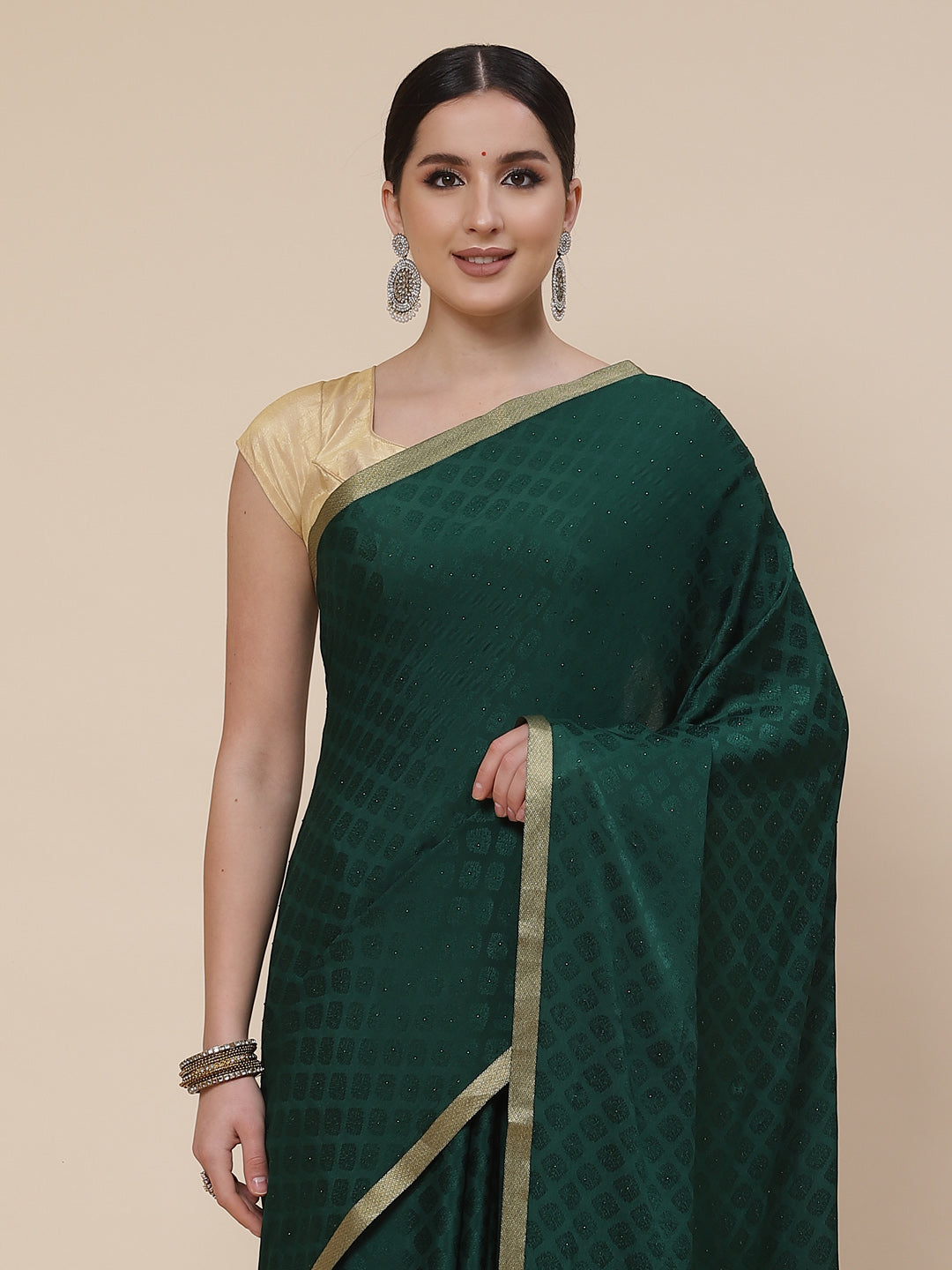 Piped Border Crepe Plain Saree