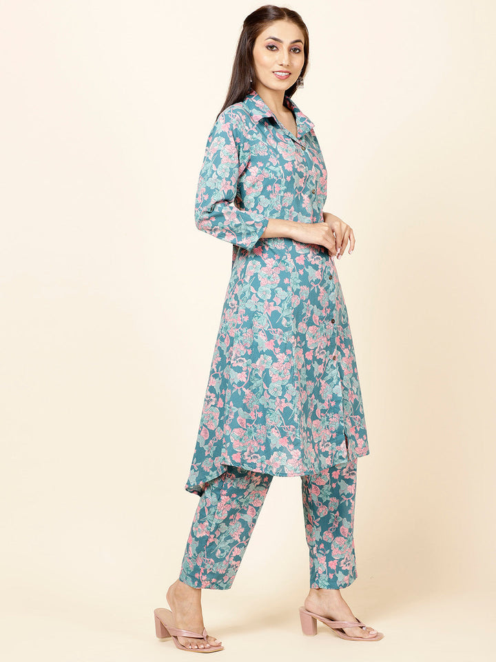 Floral Printed Cotton Kurta With Pants