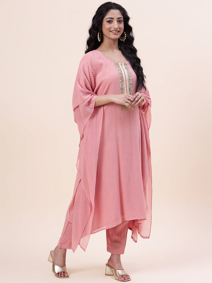 Embroidered Georgette Kurta With Palazzo