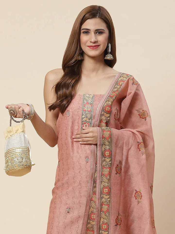 Printed Chanderi Unstitched Suit Piece With Dupatta