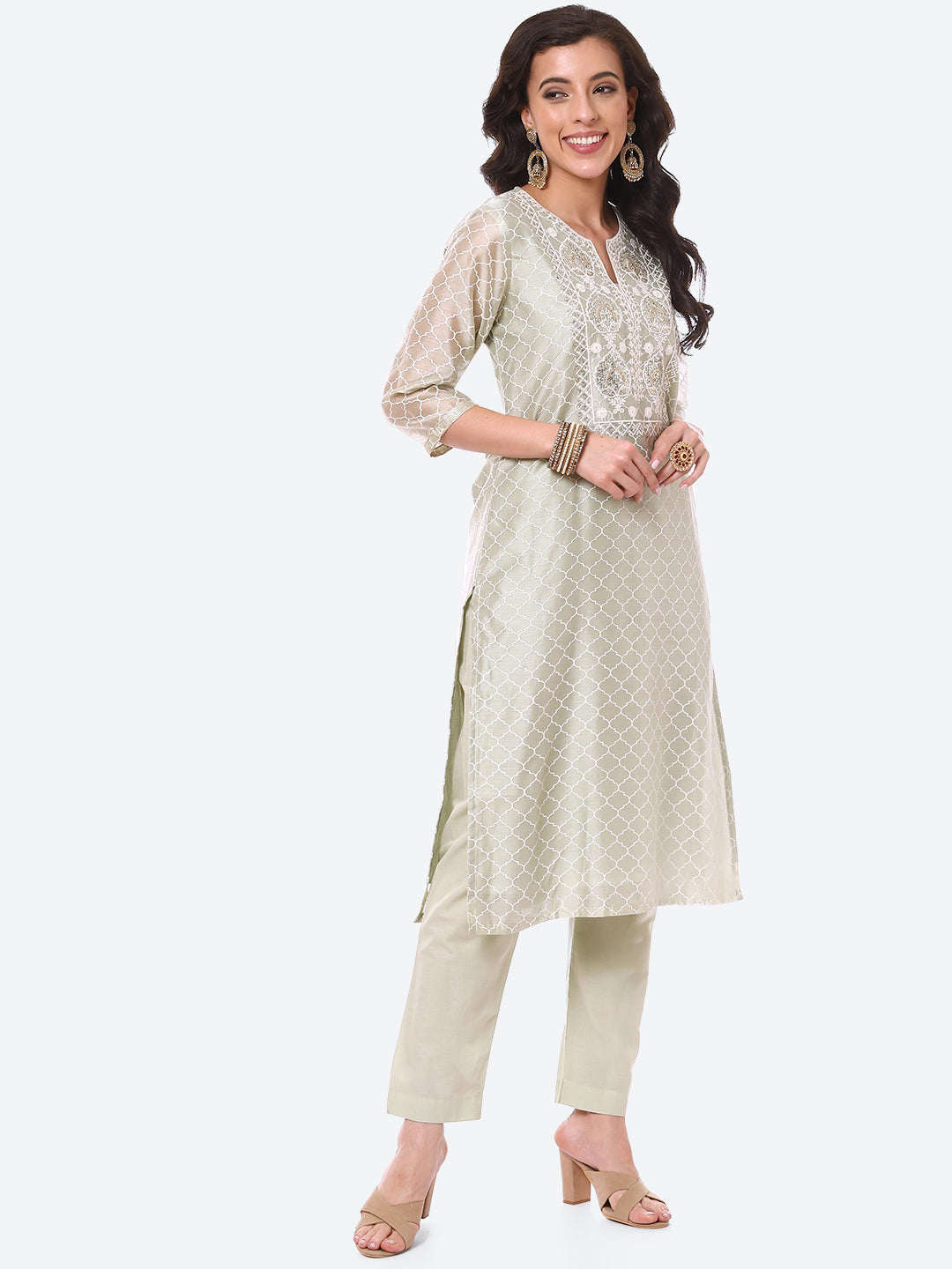 Sequence Work Printed Chanderi Kurta With Pant